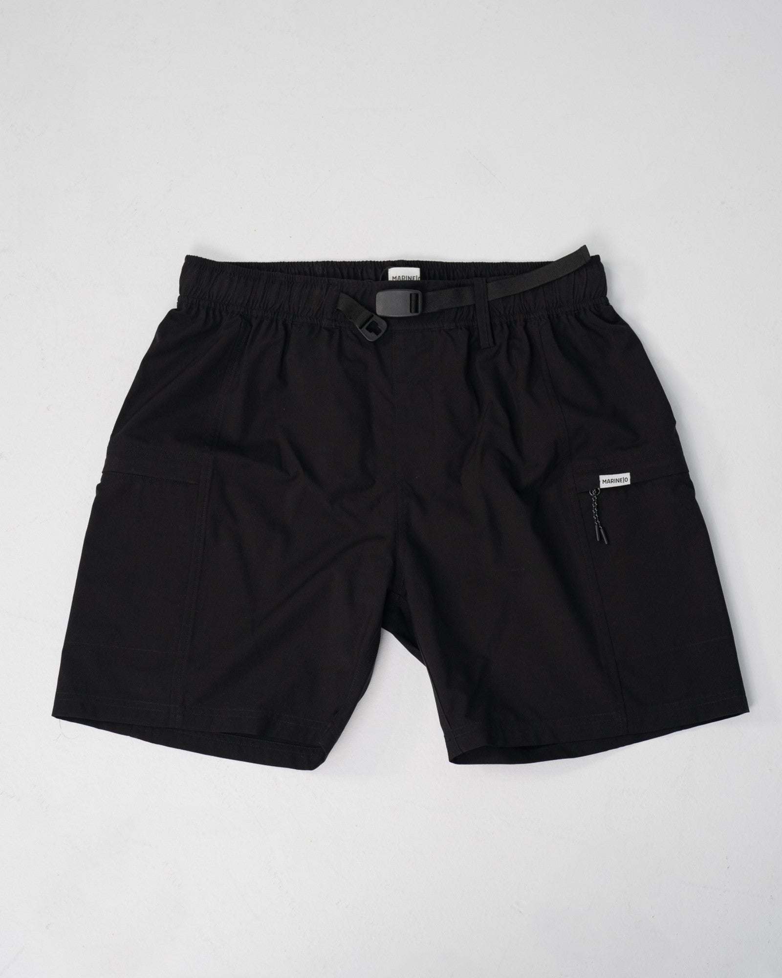 MARINE|O Merino Wool Walkshorts - adjustable buckle waistband detail, grosgrain belt