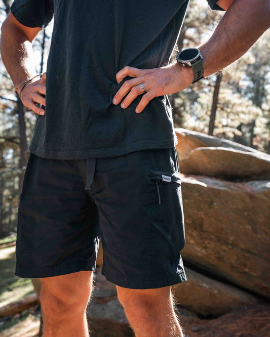 MARINE|O Merino Wool Walkshorts - flat lay view, natural merino wool fabric detail